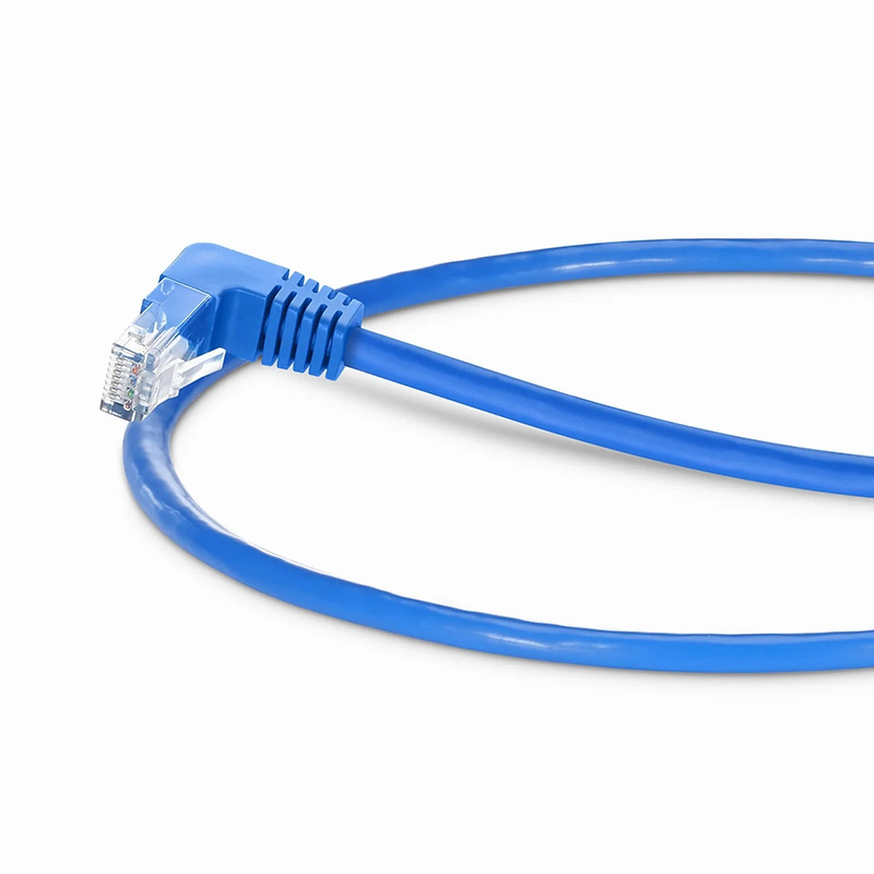 1ft (0.3m) 90 Degree Cat6 26AWG Snagless Unshielded (U/UTP) PVC CM Ethernet Network Patch Cable, RJ45 Right Angle Down Male to RJ45 Male, Blue