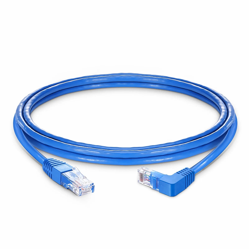 10ft (3m) 90 Degree Cat6 26AWG Snagless Unshielded (U/UTP) PVC CM Ethernet Network Patch Cable, RJ45 Right Angle Down Male to RJ45 Male, Blue
