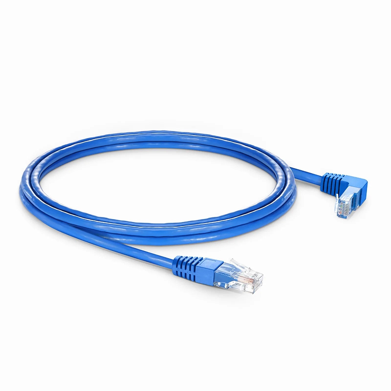 10ft (3m) 90 Degree Cat6 26AWG Snagless Unshielded (U/UTP) PVC CM Ethernet Network Patch Cable, RJ45 Right Angle Down Male to RJ45 Male, Blue