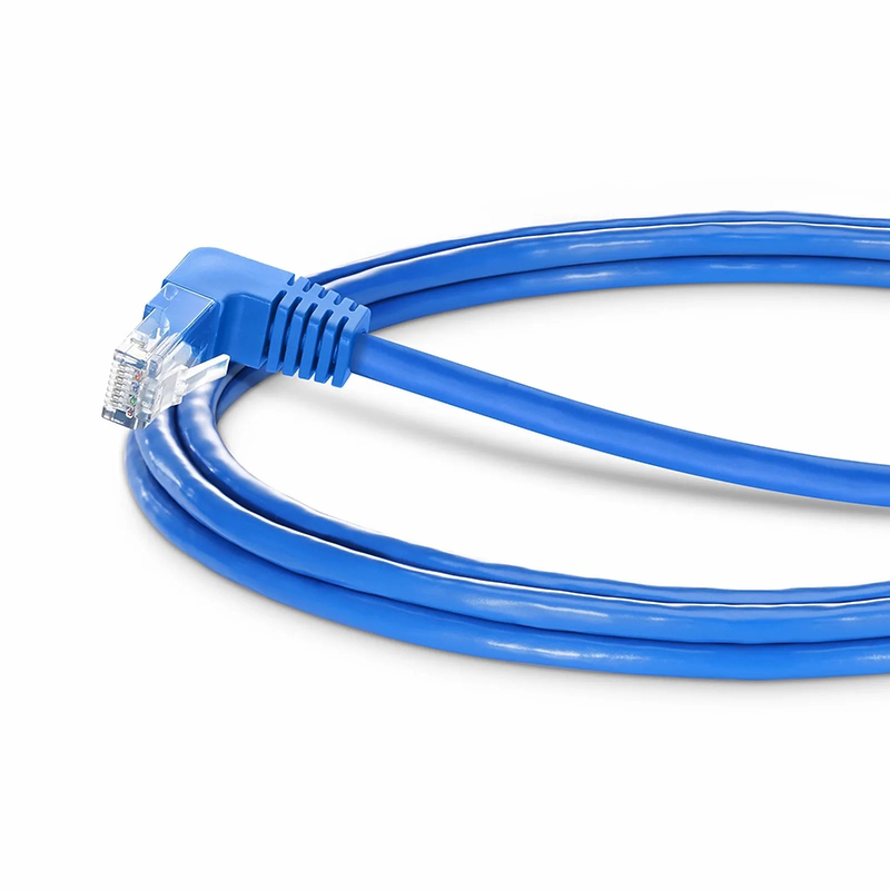 10ft (3m) 90 Degree Cat6 26AWG Snagless Unshielded (U/UTP) PVC CM Ethernet Network Patch Cable, RJ45 Right Angle Down Male to RJ45 Male, Blue