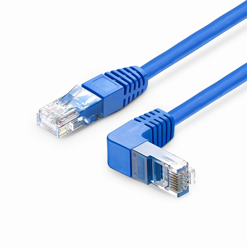 10ft (3m) 90 Degree Cat6 26AWG Snagless Unshielded (U/UTP) PVC CM Ethernet Network Patch Cable, RJ45 Right Angle Down Male to RJ45 Male, Blue