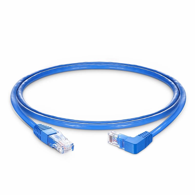 3ft (0.9m) 90 Degree Cat6 26AWG Snagless Unshielded (U/UTP) PVC CM Ethernet Network Patch Cable, RJ45 Right Angle Down Male to RJ45 Male, Blue