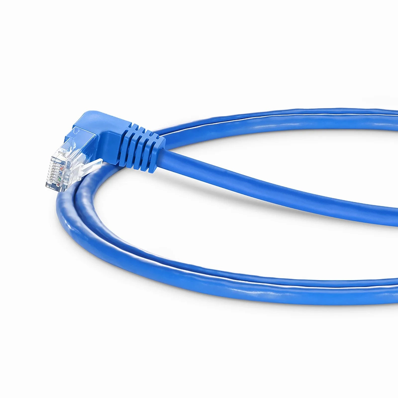 3ft (0.9m) 90 Degree Cat6 26AWG Snagless Unshielded (U/UTP) PVC CM Ethernet Network Patch Cable, RJ45 Right Angle Down Male to RJ45 Male, Blue