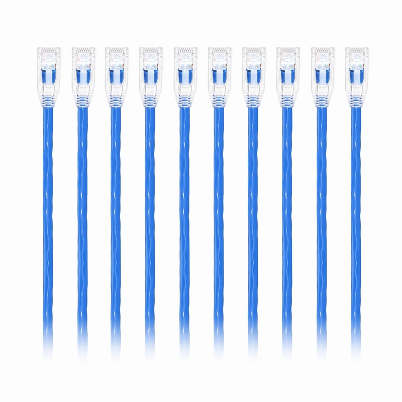 2ft (0.6m) Cat6 28AWG Snagless Unshielded (U/UTP) PVC CM Small Diameter High-Flex Ethernet Network Patch Cable, Blue, (10pcs/pack)