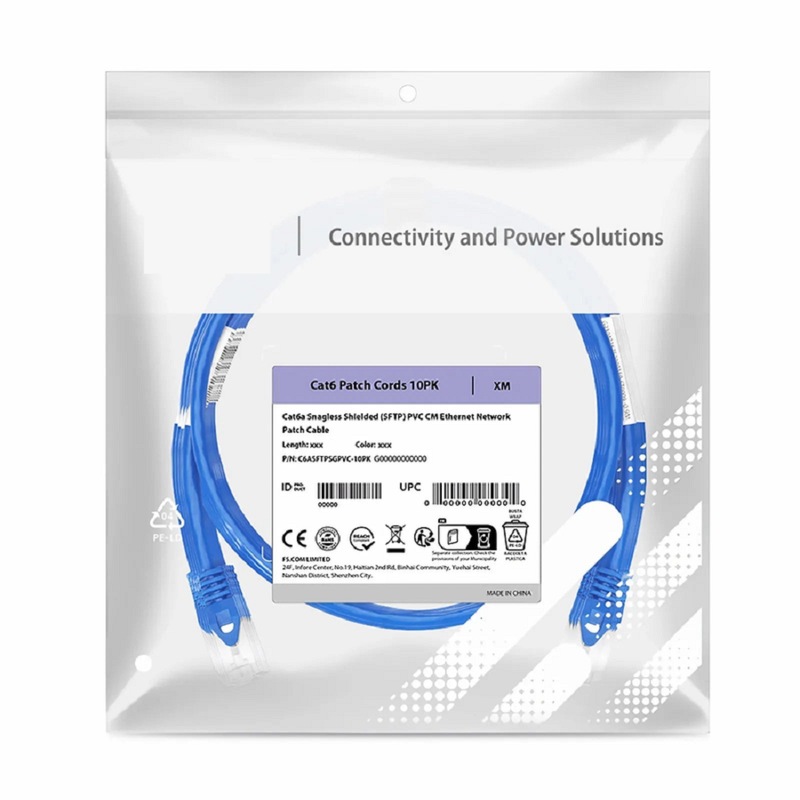 10ft (3m) Cat6 28AWG Snagless Unshielded (U/UTP) PVC CM Small Diameter High-Flex Ethernet Network Patch Cable, Blue, (10pcs/pack)