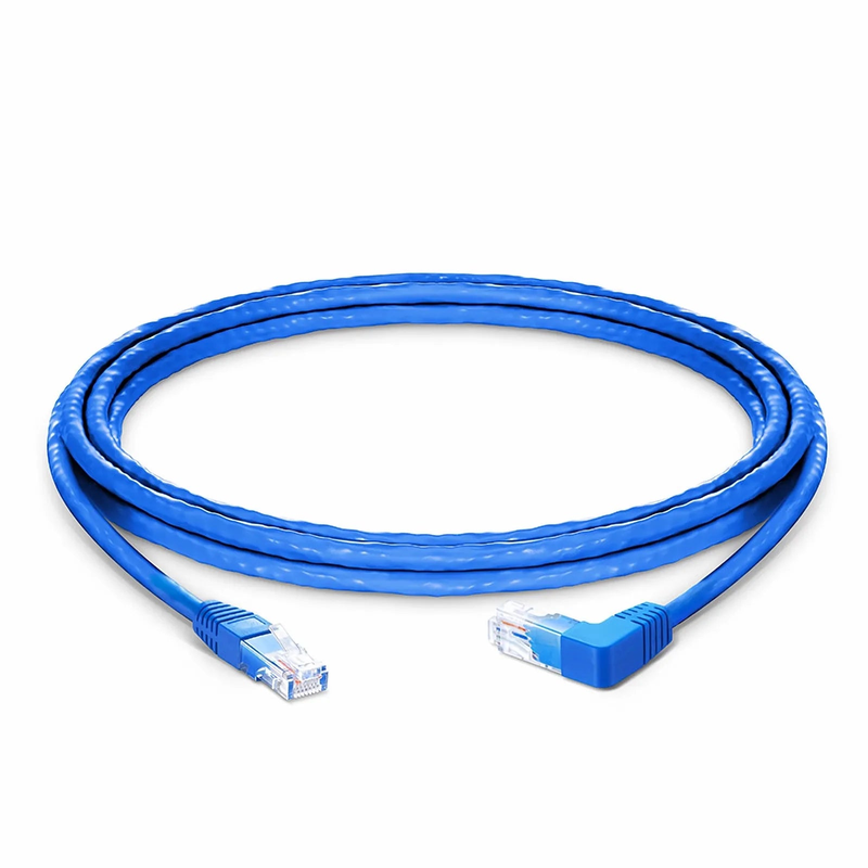 10ft (3m) 90 Degree Cat6 26AWG Snagless Unshielded (U/UTP) PVC CM Ethernet Network Patch Cable, RJ45 Right Angle UP Male to RJ45 Male, Blue