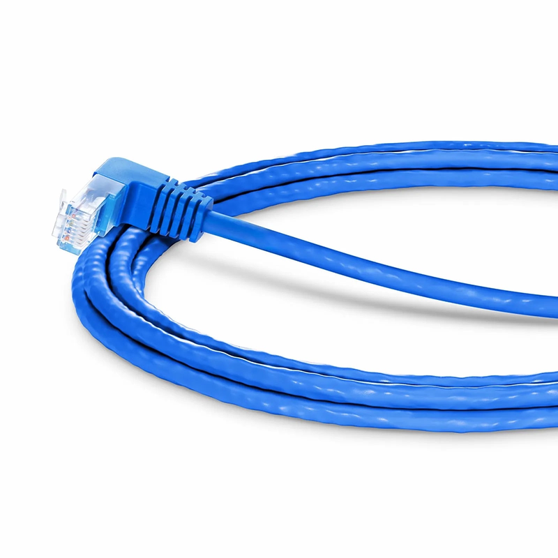 10ft (3m) 90 Degree Cat6 26AWG Snagless Unshielded (U/UTP) PVC CM Ethernet Network Patch Cable, RJ45 Right Angle UP Male to RJ45 Male, Blue