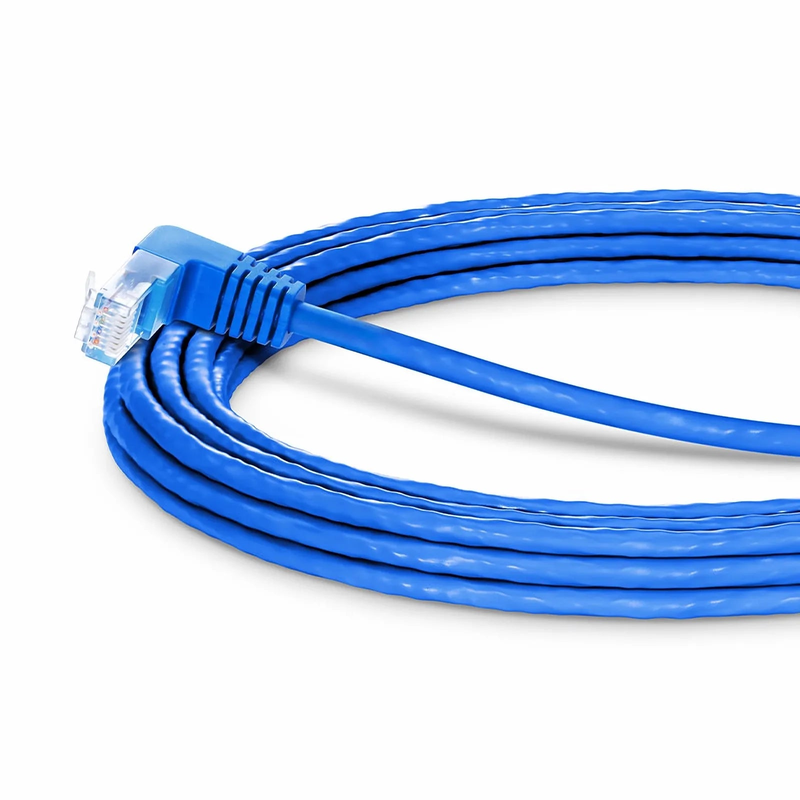 25ft (7.6m) 90 Degree Cat6 26AWG Snagless Unshielded (U/UTP) PVC CM Ethernet Network Patch Cable, RJ45 Right Angle UP Male to RJ45 Male, Blue
