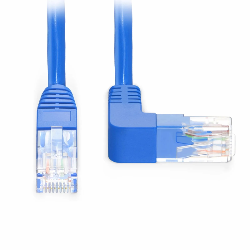 25ft (7.6m) 90 Degree Cat6 26AWG Snagless Unshielded (U/UTP) PVC CM Ethernet Network Patch Cable, RJ45 Right Angle UP Male to RJ45 Male, Blue