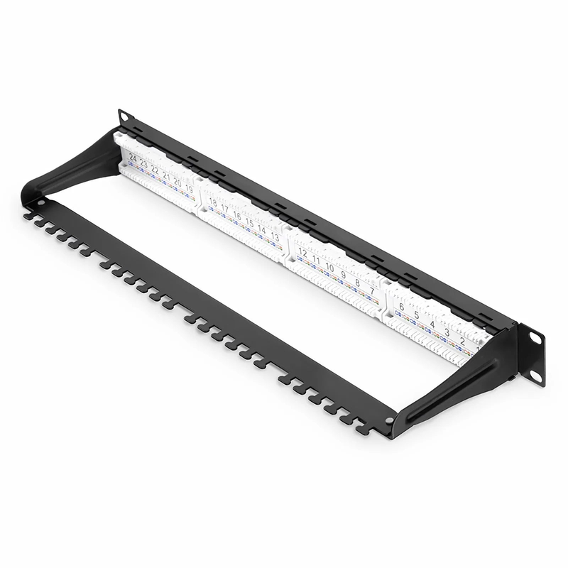 Cat6a 110-Style Unshielded Patch Panel, 24-Port, 1RU, Cable Management Bar Included