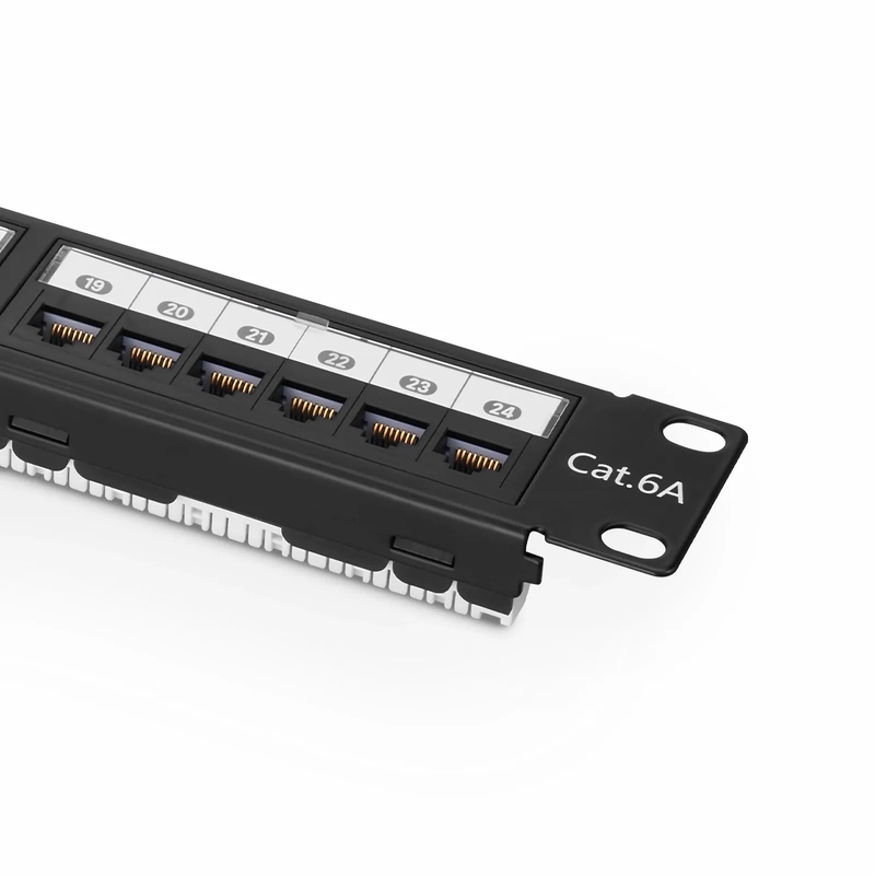 Cat6a 110-Style Unshielded Patch Panel, 24-Port, 1RU, Cable Management Bar Included