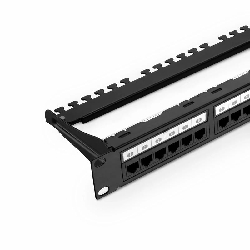 Cat6a 110-Style Unshielded Patch Panel, 24-Port, 1RU, Cable Management Bar Included