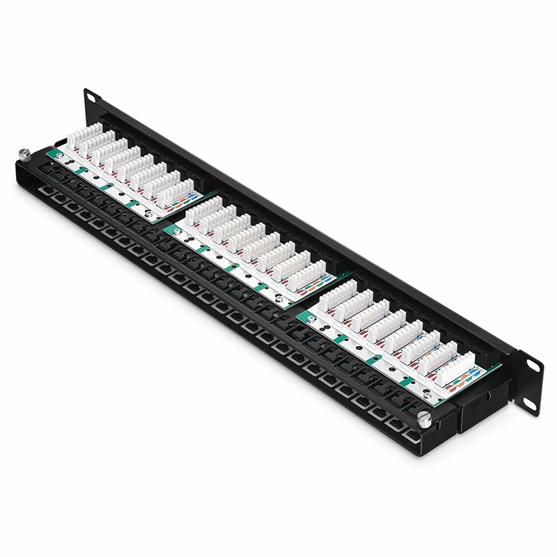 Cat6 110-Style Patch Panel, 48-Port, 1RU, Cable Management Bar Included