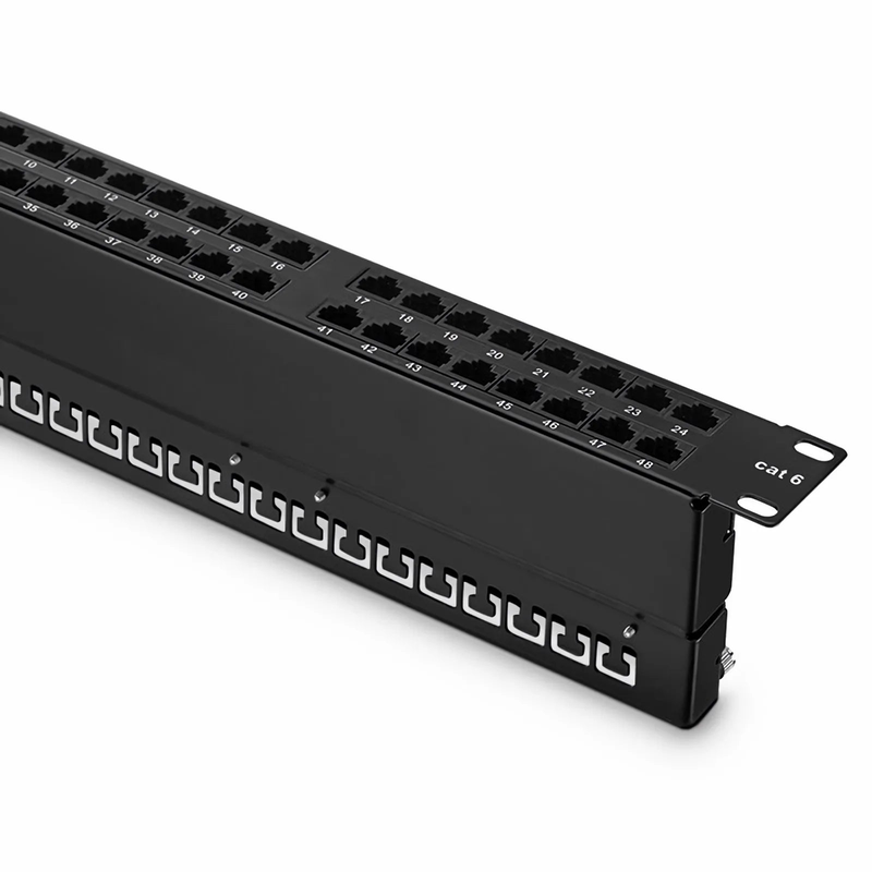 Cat6 110-Style Patch Panel, 48-Port, 1RU, Cable Management Bar Included