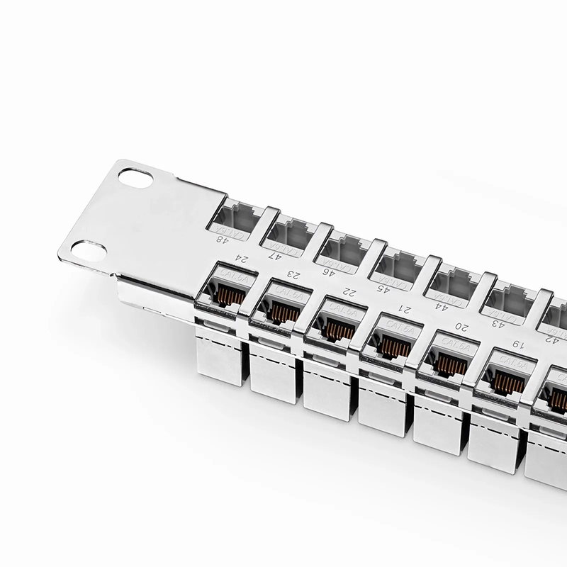 FDMP Cat6a Shielded Coupler Flat Patch Panel, 48-Port, 1RU, Cable Management Bar Included