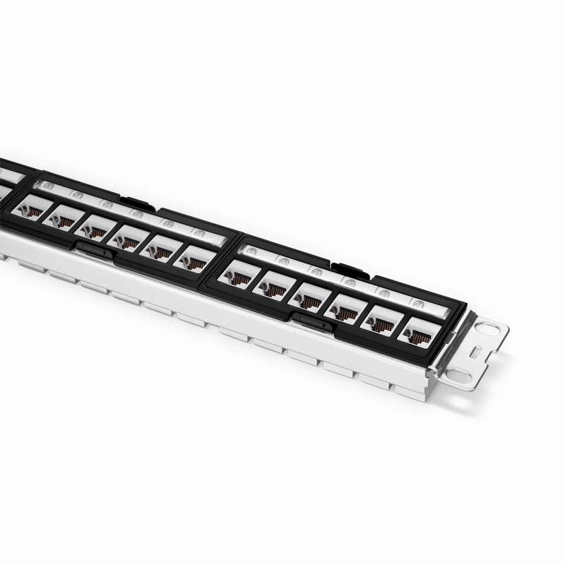 FDMP Cat6a Shielded Coupler Recessed Patch Panel, 24-Port, 1RU, Cable Management Bar Included