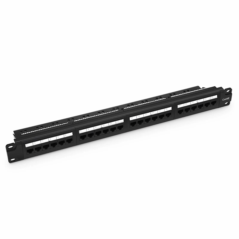 Cat5e 110-Style Patch Panel, 24-Port, 1RU, Cable Management Bar Included