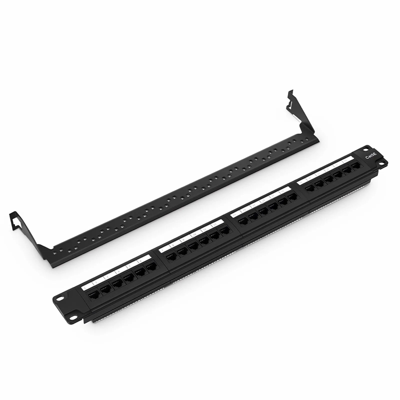 Cat5e 110-Style Patch Panel, 24-Port, 1RU, Cable Management Bar Included