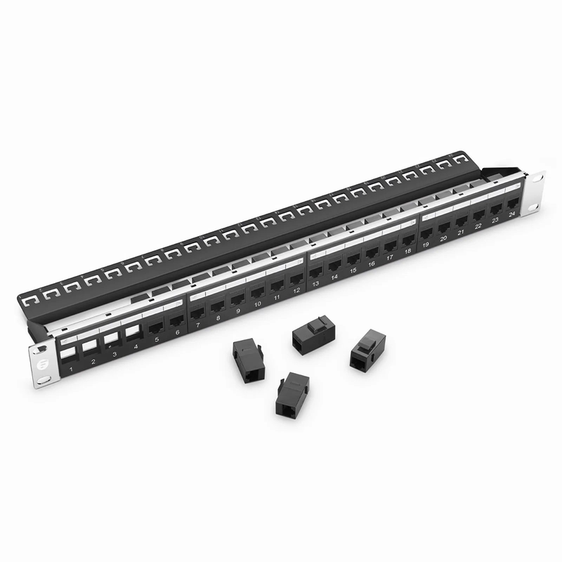Cat5e Coupler Patch Panel, 24-Port, 1RU, Cable Management Bar Included