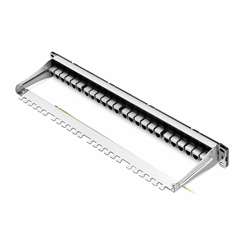 FDMP Cat6 Shielded Coupler Recessed Patch Panel, 24-Port, 1RU, Cable Management Bar Included