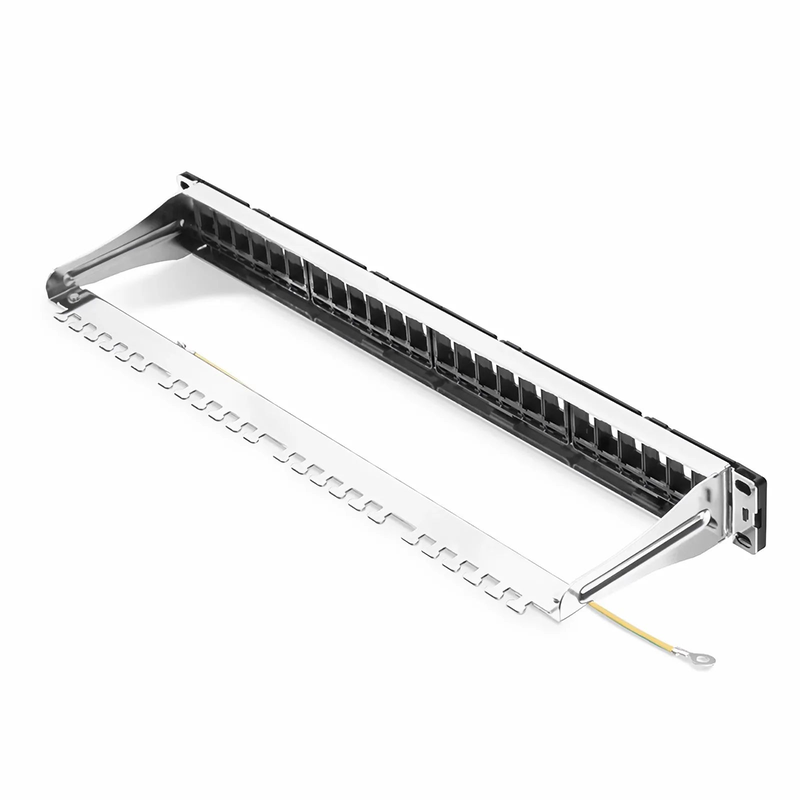 FDMP Blank Shielded/UnShielded Recessed Patch Panel for Keystone Modules, 24-Port, 1RU, Cable Management Bar Included, Black