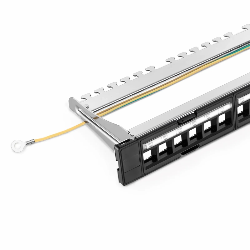 FDMP Blank Shielded/UnShielded Recessed Patch Panel for Keystone Modules, 24-Port, 1RU, Cable Management Bar Included, Black