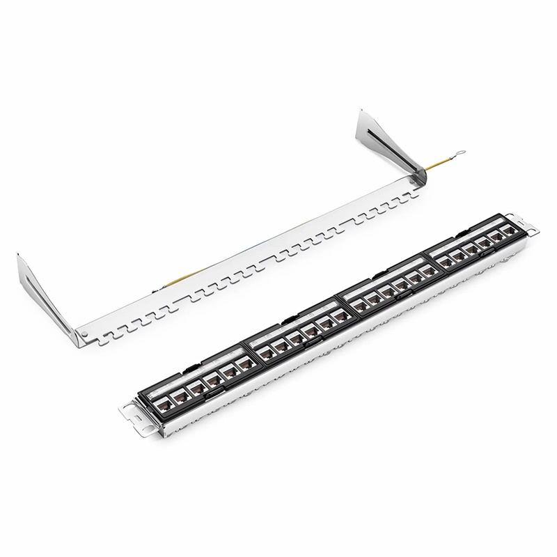 FDMP Cat6a 110-Style Shielded Recessed Patch Panel, 24-Port, 1RU, Cable Management Bar Included