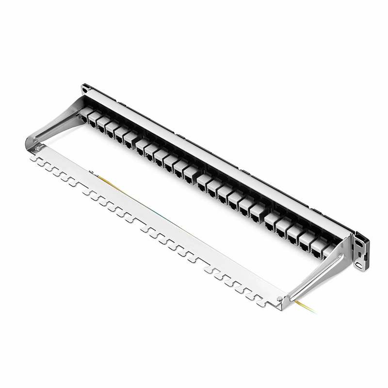 FDMP Cat6a Shielded Coupler Recessed Patch Panel, 24-Port, 1RU, Cable Management Bar Included