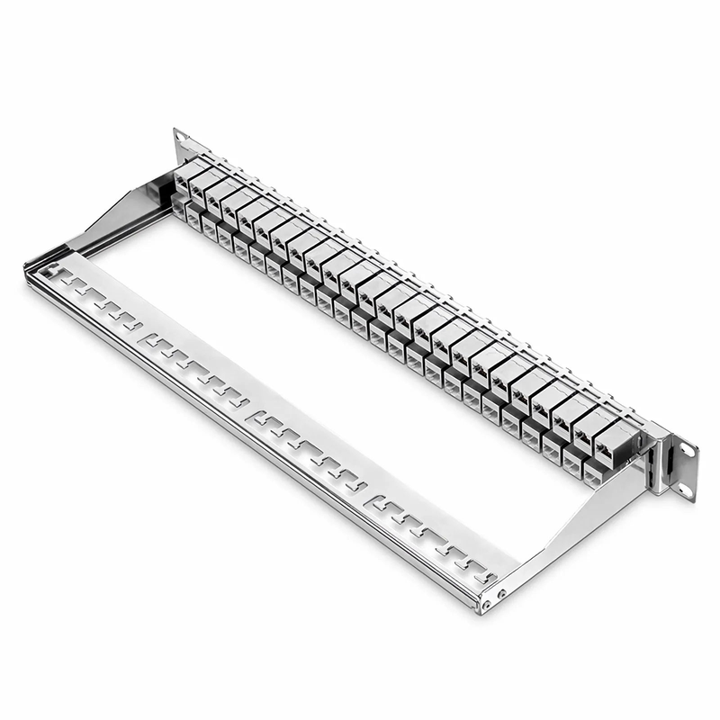 FDMP Cat6a Shielded Coupler Flat Patch Panel, 48-Port, 1RU, Cable Management Bar Included