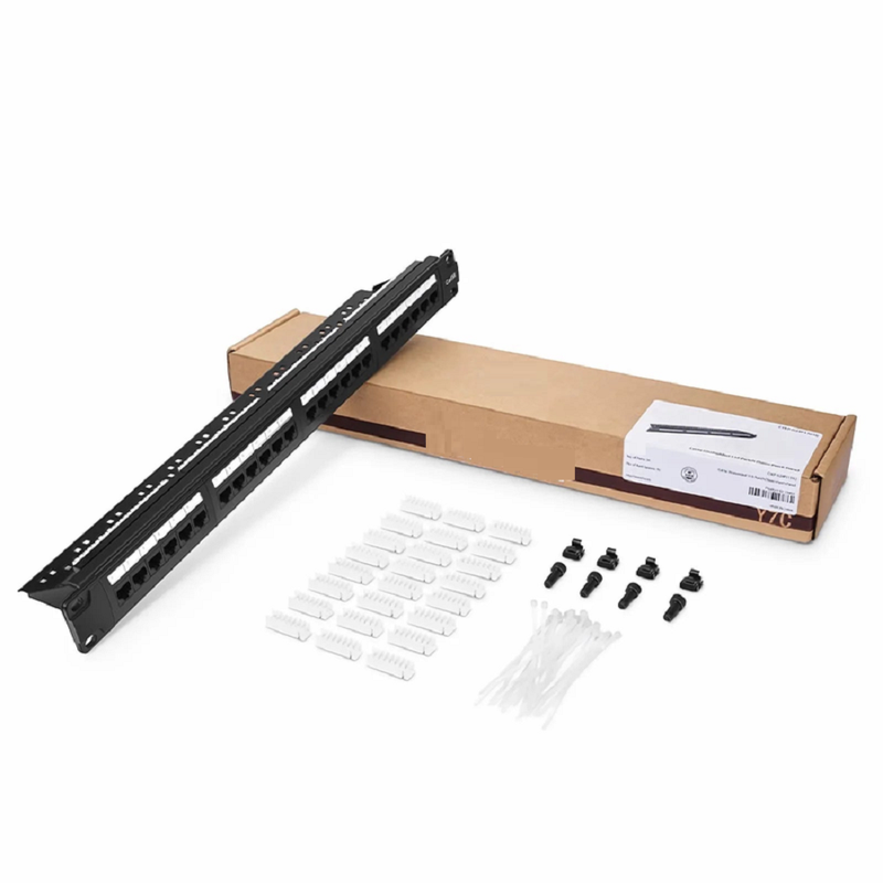 Cat5e 110-Style Patch Panel, 24-Port, 1RU, Cable Management Bar Included