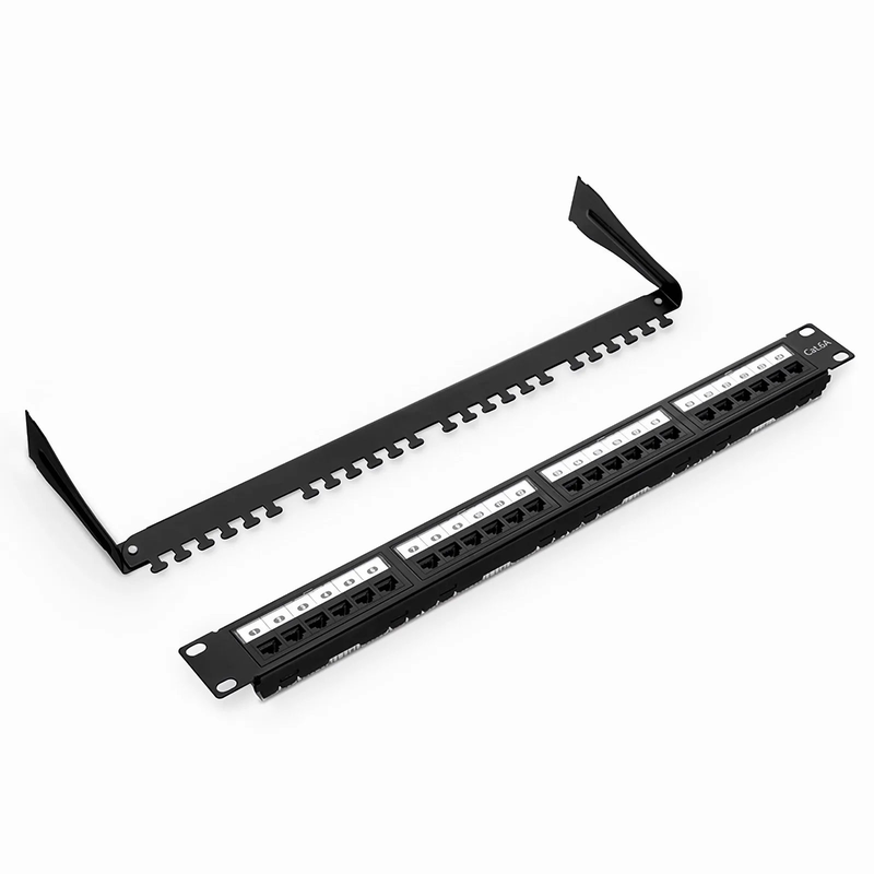 Cat6a 110-Style Unshielded Patch Panel, 24-Port, 1RU, Cable Management Bar Included