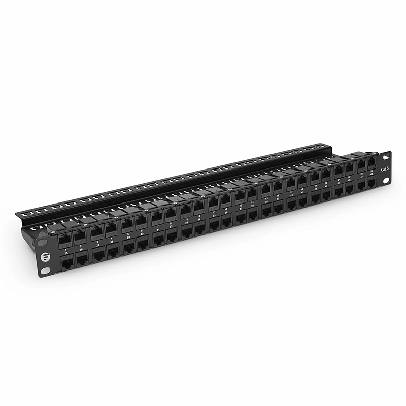Cat6 High Density Coupler Patch Panel, 48-Port, 1RU, Cable Management Bar Included