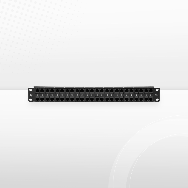 Cat6 High Density Coupler Patch Panel, 48-Port, 1RU, Cable Management Bar Included
