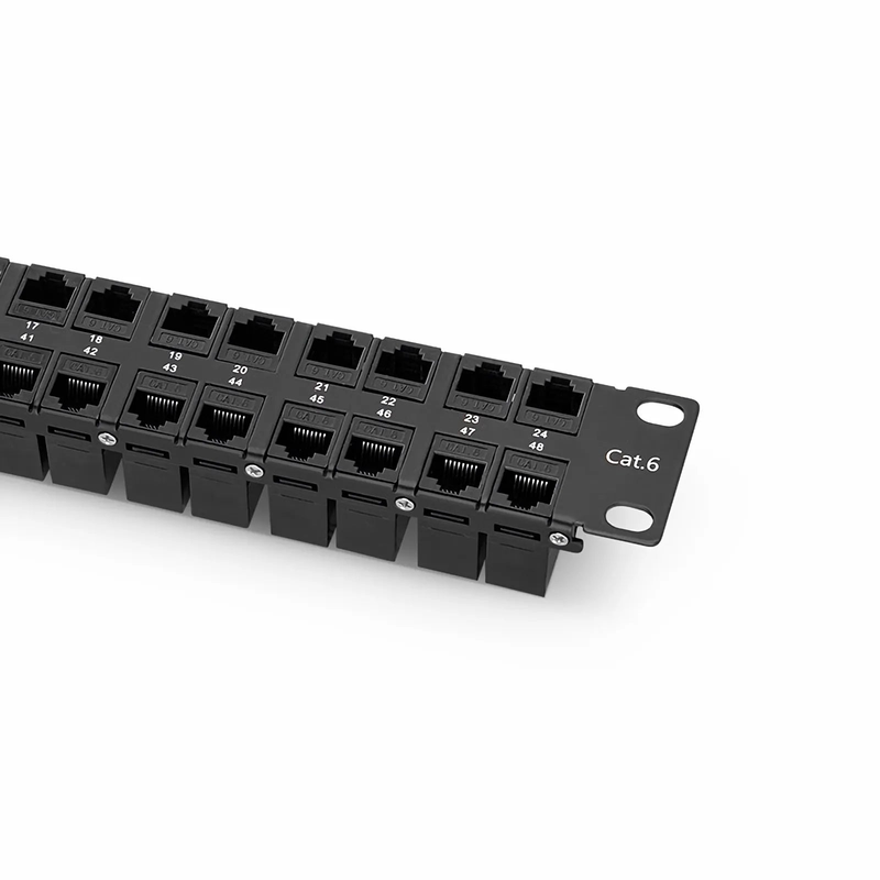 Cat6 High Density Coupler Patch Panel, 48-Port, 1RU, Cable Management Bar Included