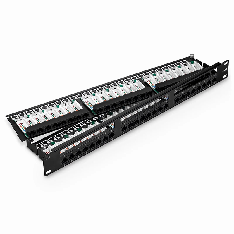 Cat6 110-Style Patch Panel, 48-Port, 1RU, Cable Management Bar Included