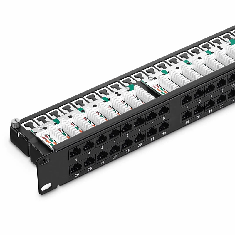 Cat6 110-Style Patch Panel, 48-Port, 1RU, Cable Management Bar Included