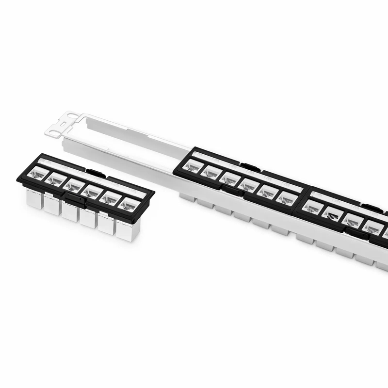 FDMP Cat6a Shielded Coupler Recessed Patch Panel, 24-Port, 1RU, Cable Management Bar Included