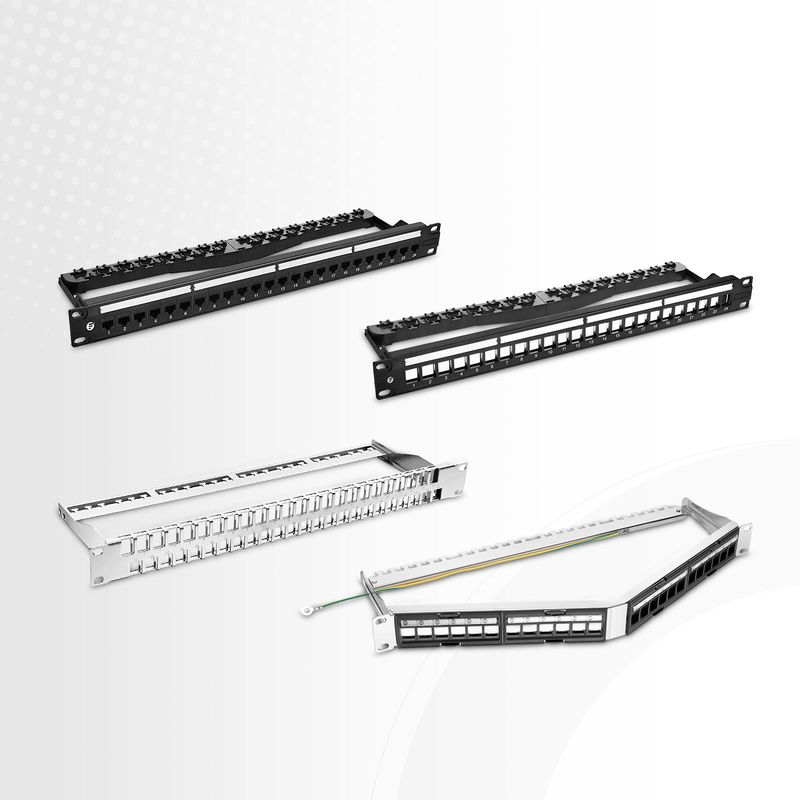 Blank Shielded/UnShielded Patch Panel for Keystone Modules, 24-Port, 1RU, Cable Management Bar Included, Black