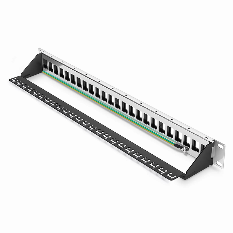 Blank Shielded/UnShielded Patch Panel for Keystone Modules, 24-Port, 1RU, Cable Management Bar Included, Black