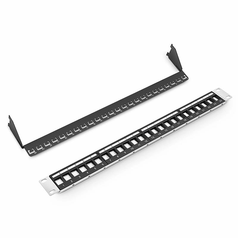 Blank Shielded/UnShielded Patch Panel for Keystone Modules, 24-Port, 1RU, Cable Management Bar Included, Black