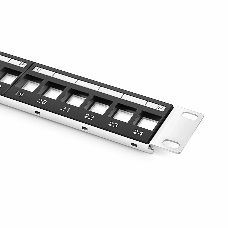 Blank Shielded/UnShielded Patch Panel for Keystone Modules, 24-Port, 1RU, Cable Management Bar Included, Black