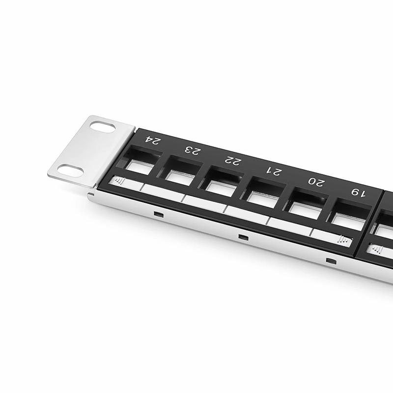Blank Shielded/UnShielded Patch Panel for Keystone Modules, 24-Port, 1RU, Cable Management Bar Included, Black