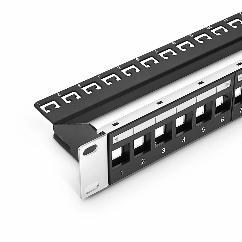 Blank Shielded/UnShielded Patch Panel for Keystone Modules, 24-Port, 1RU, Cable Management Bar Included, Black