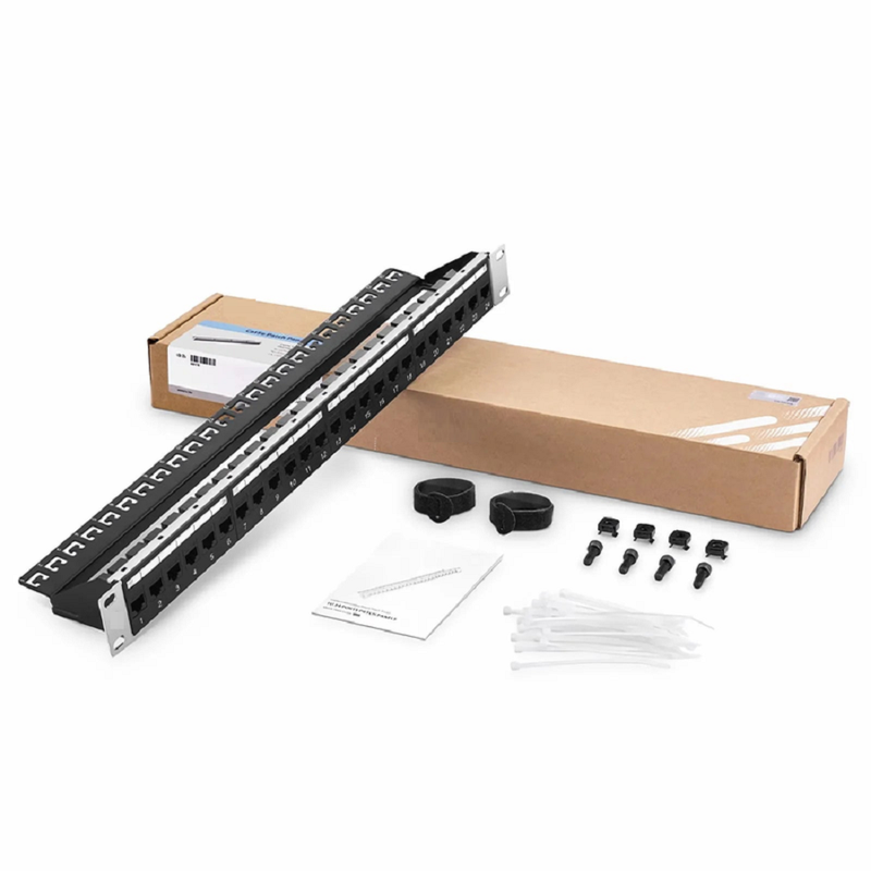 Blank Shielded/UnShielded Patch Panel for Keystone Modules, 24-Port, 1RU, Cable Management Bar Included, Black