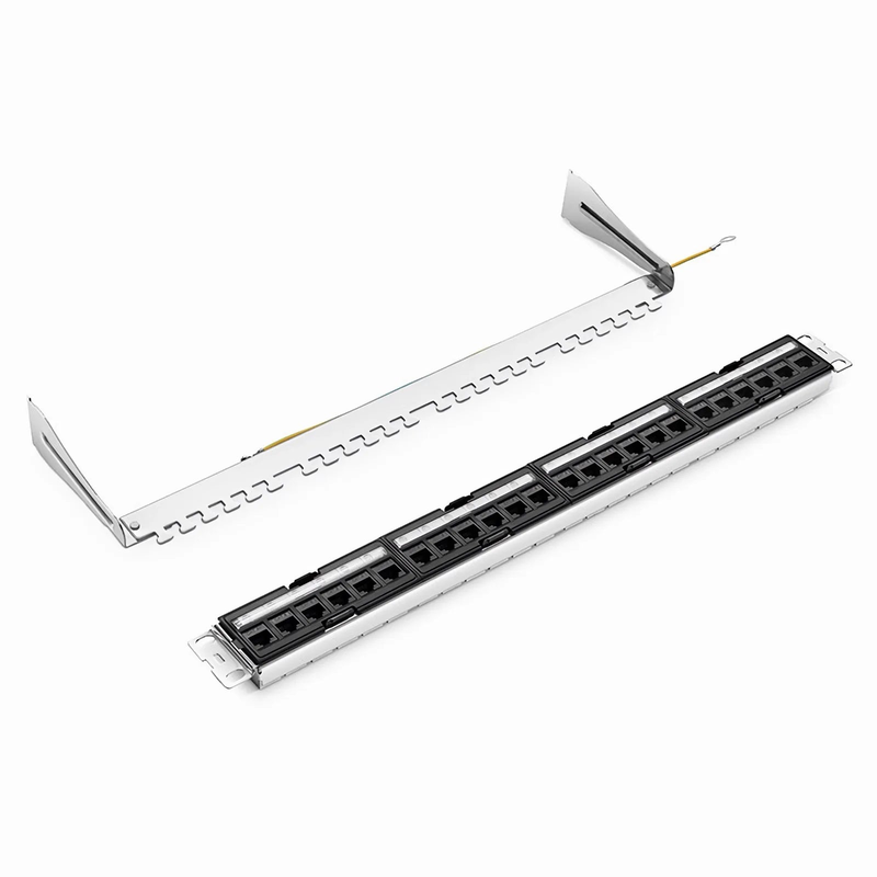 FDMP Cat6 Unshielded Coupler Recessed Patch Panel, 24-Port, 1RU, Cable Management Bar Included