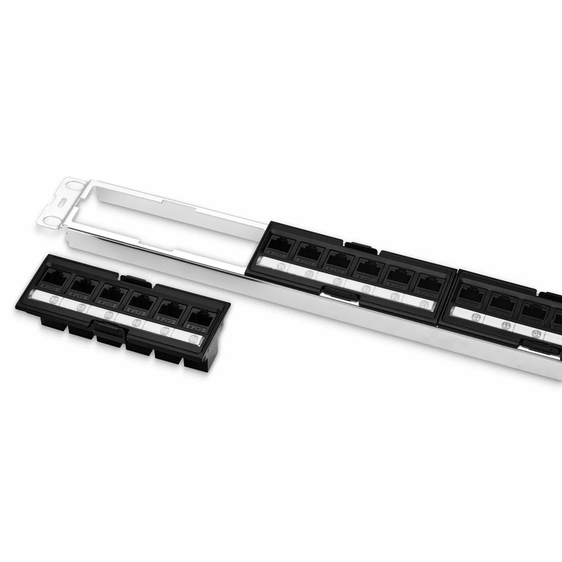 FDMP Cat6a Unshielded Coupler Recessed Patch Panel, 24-Port, 1RU, Cable Management Bar Included