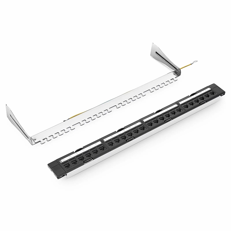 FDMP Cat5e 110-Style Unshielded Recessed Patch Panel, 24-Port, 1RU, Cable Management Bar Included