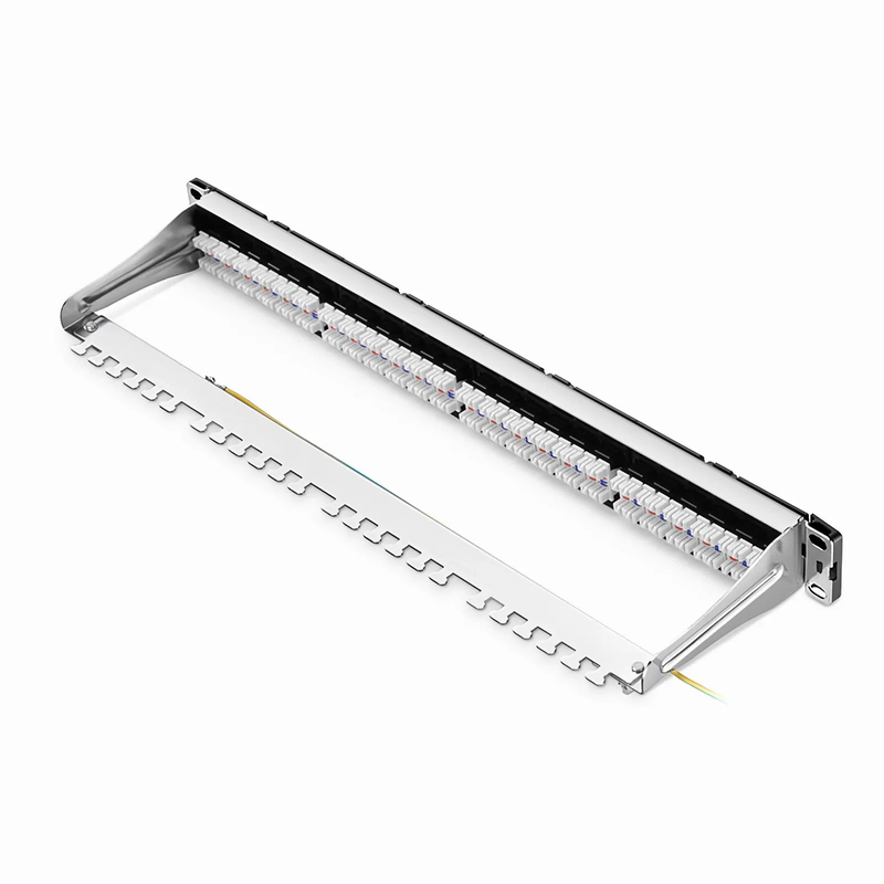 FDMP Cat6 110-Style Unshielded Recessed Patch Panel, 24-Port, 1RU, Cable Management Bar Included