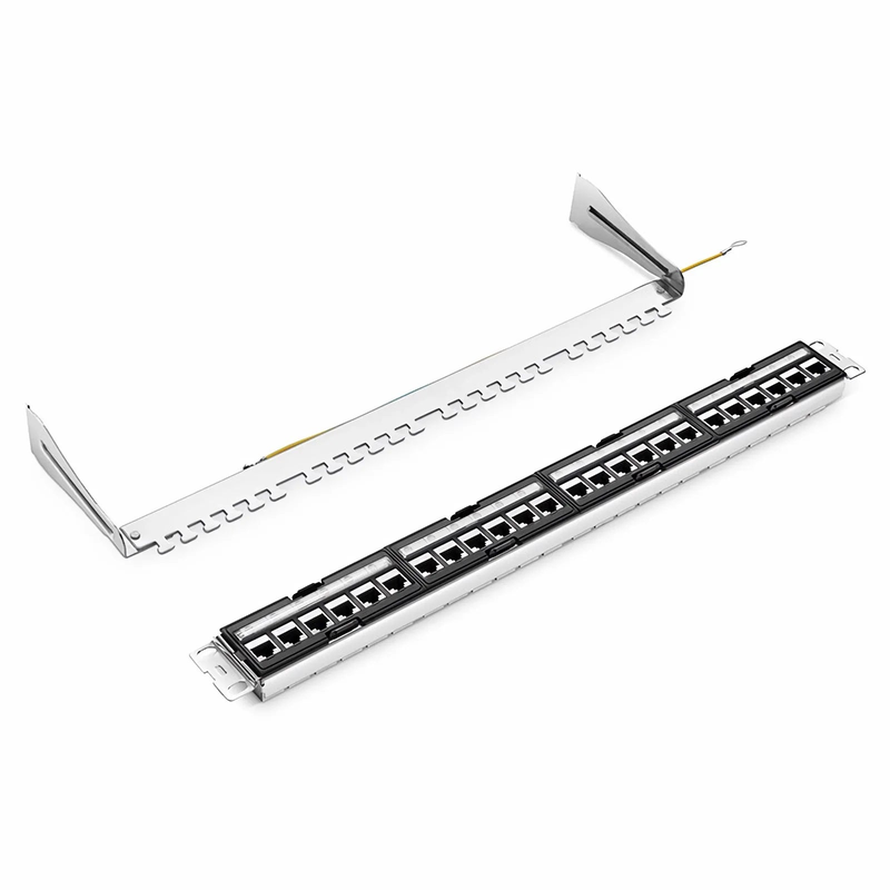 FDMP Cat6 Shielded Coupler Recessed Patch Panel, 24-Port, 1RU, Cable Management Bar Included