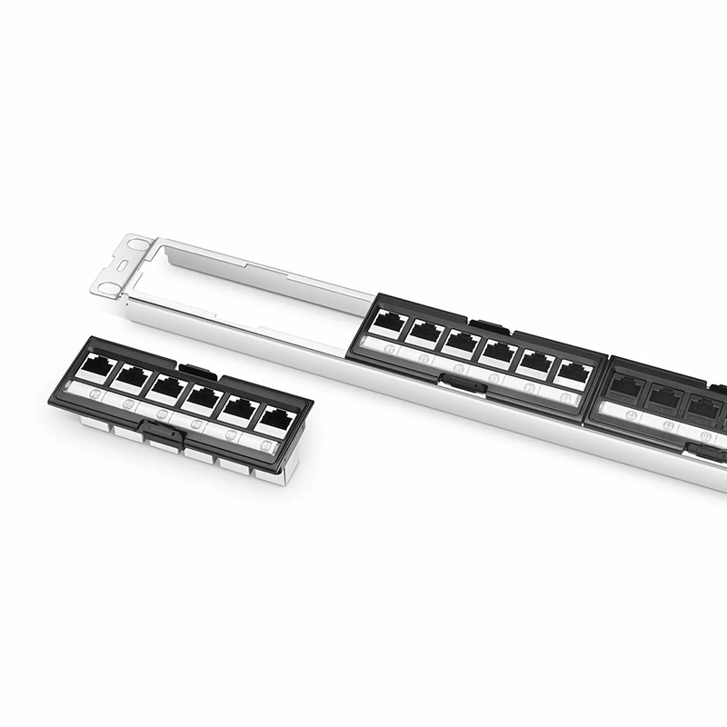 FDMP Cat6 Shielded Coupler Recessed Patch Panel, 24-Port, 1RU, Cable Management Bar Included